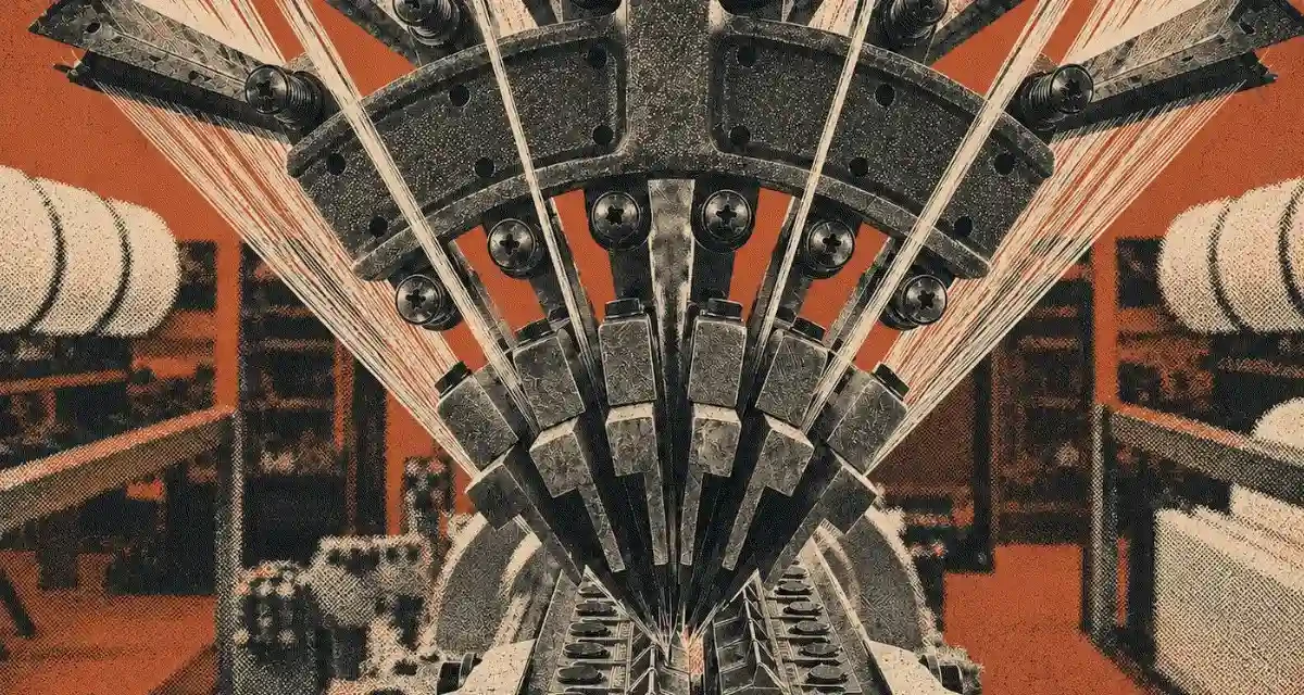Close-up of a loom mechanism with hundreds of threads converging on a single hub, illustrating the complexity of a shared platform