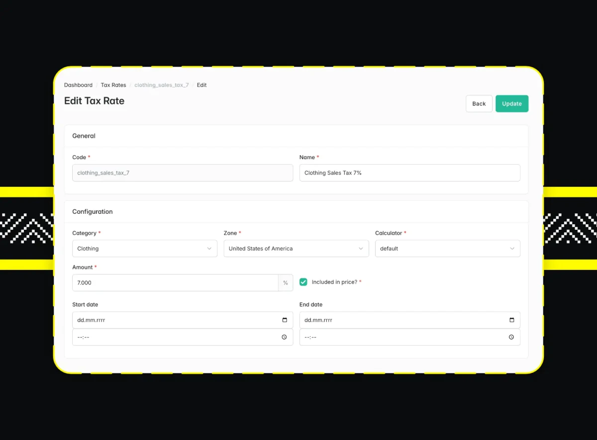 Editing a tax rate - Sylius administration panel