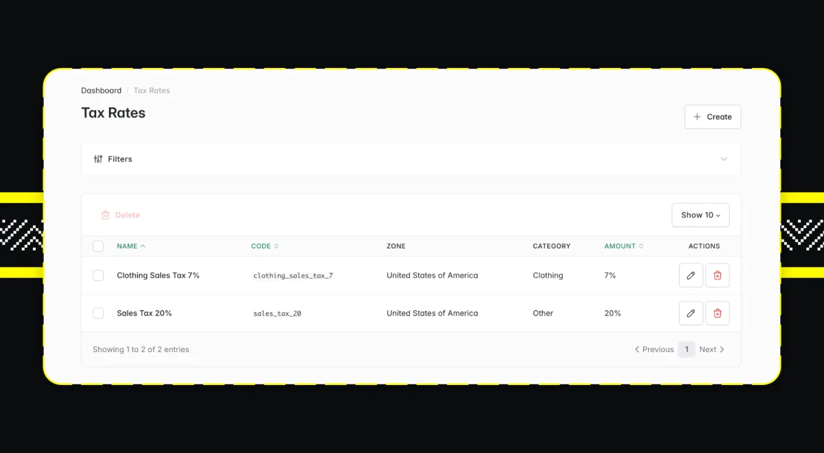 Lista stawek podatkowych - panel administracyjny Syliusa