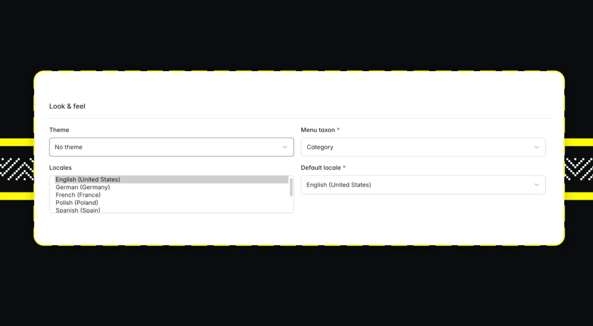 Channel settings in the Sylius administration panel - language selection