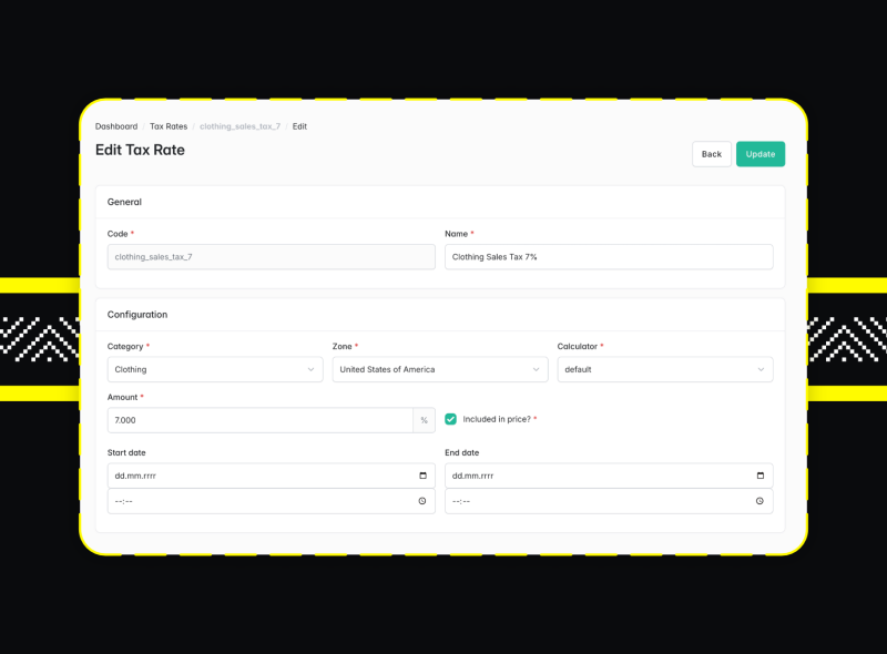 Screen: editing a tax rate – Sylius administration panel