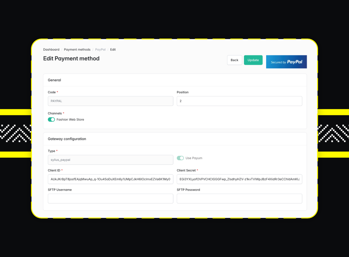 Screen: editing a payment method – Sylius administration panel