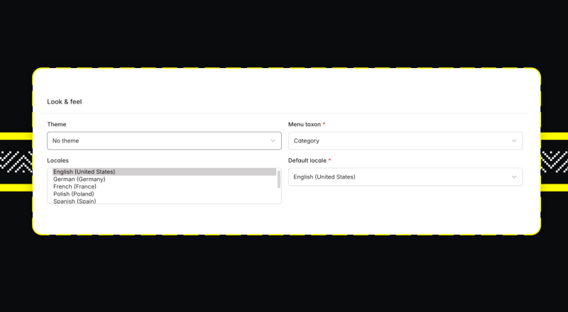 Screen: channel settings in the Sylius administration panel – language selection