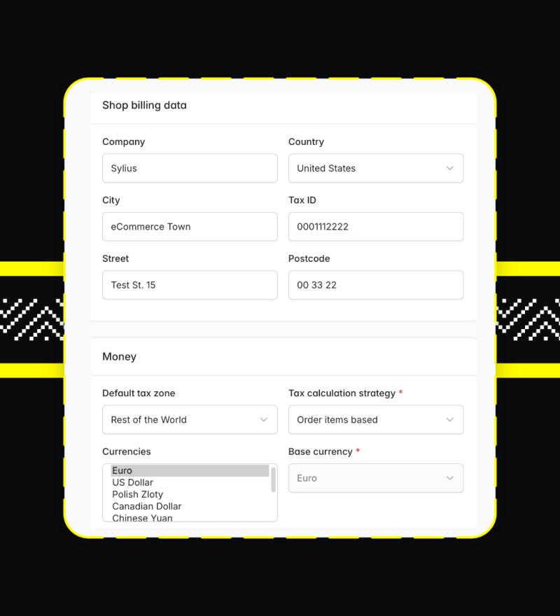 Screen: channel settings in the Sylius administration panel