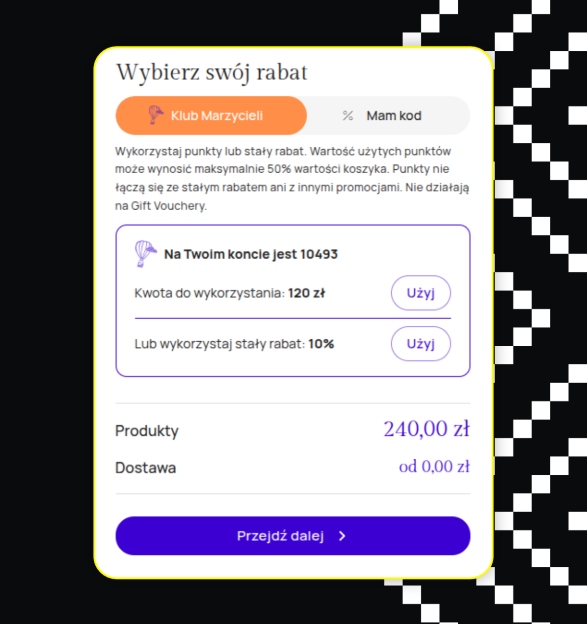 Loyalty discount selection in the Katalog Marzeń checkout