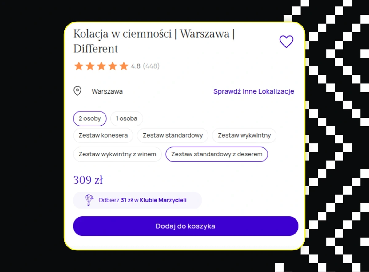 Karta produktu z konfiguracją doświadczenia w Katalogu Marzeń