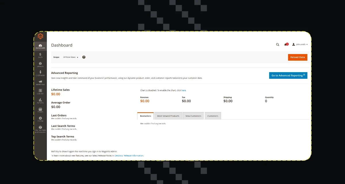 Szeroki zestaw gotowych funkcji panelu administracyjnego Magento dostępnych po instalacji
