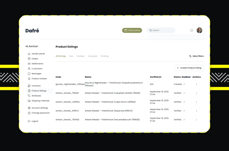 Screenshot 1 z Dafre - akceleratora wdrożeniowego marketplace opartego o Sylius Plus