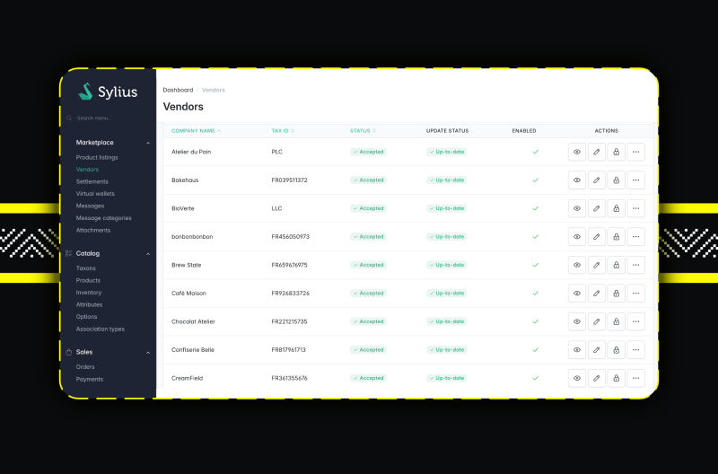 Screenshoty z Elesto – akceleratora wdrożeniowego B2B opartego o Sylius Plus