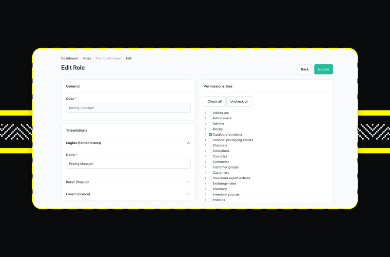 Screenshoty z Elesto – akceleratora wdrożeniowego B2B opartego o Sylius Plus
