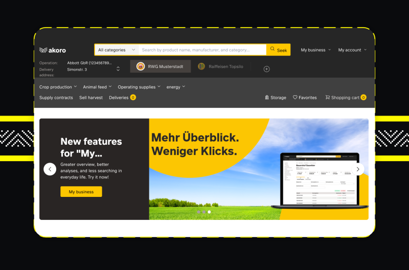 Screenshoty z Akoro – marketplace’u dla rolników Raiffeisen Networld