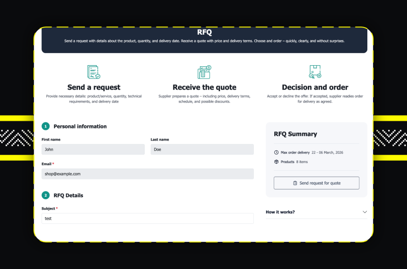 Screenshoty z Elesto – akceleratora wdrożeniowego B2B opartego o Sylius Plus